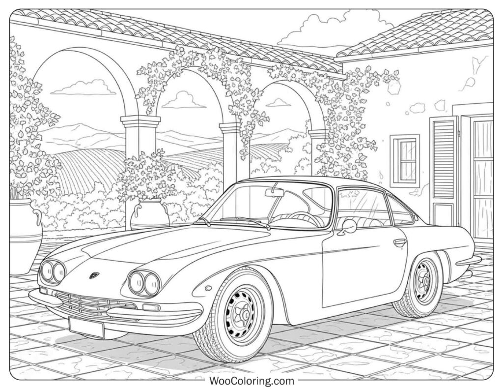 Lamborghini 400 GT in Italian Villa Courtyard
